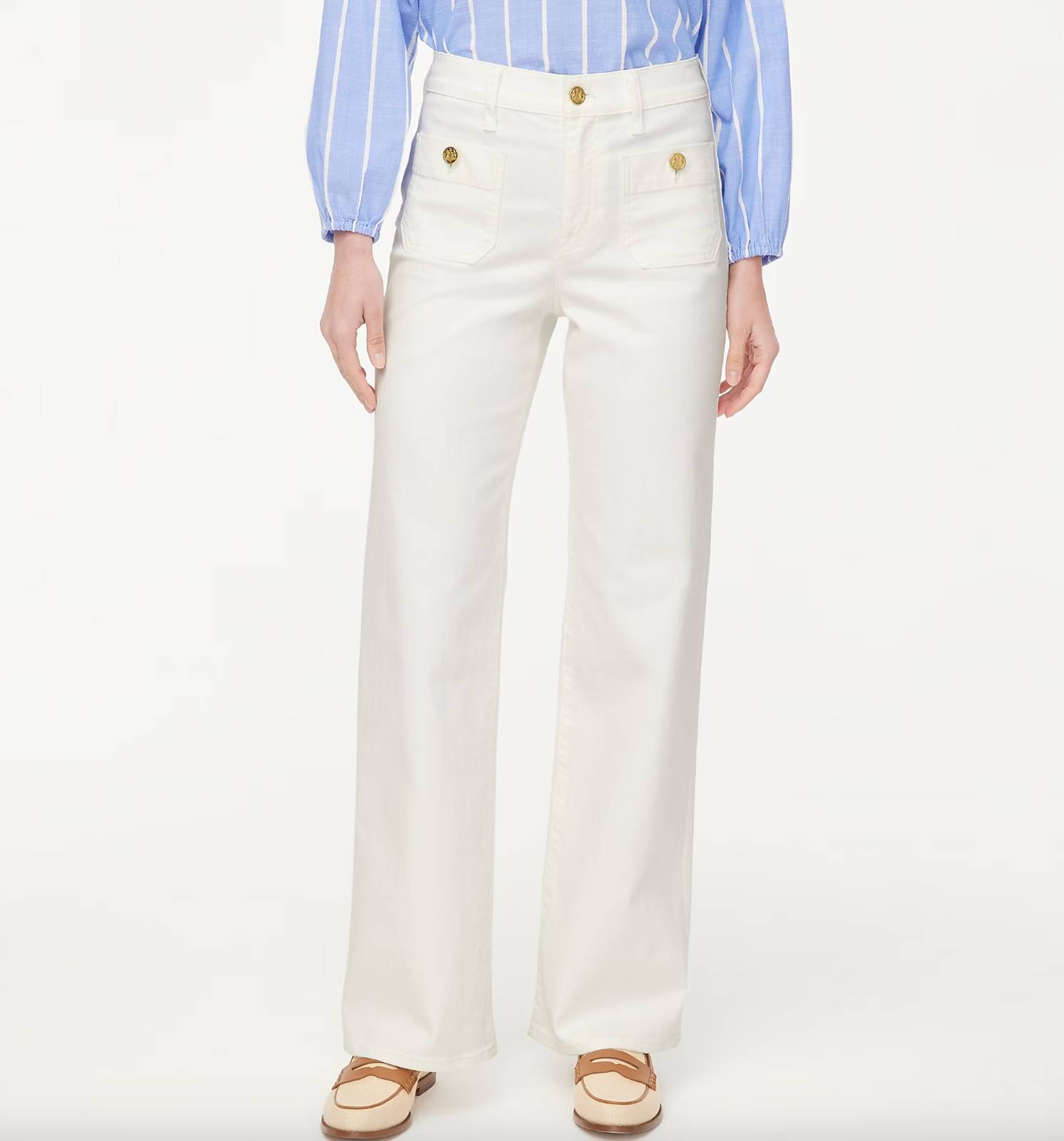 J.Crew Petite Slim Wide Leg Sailor Jean All Day Stretch Retro White Us 35 P Nwt